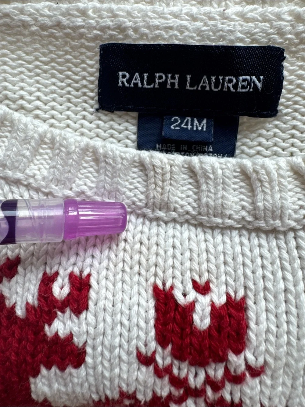 Ralph Lauren Cream Knit Sweater with Red Reindeer